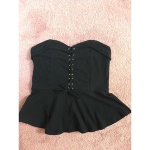 Express Black laced up strapless peplum tube top